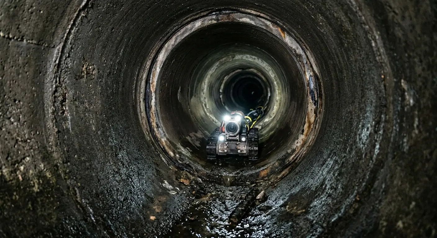 Robotic sewer camera inspecting pipe interior for Drain Snake Service in Estelle