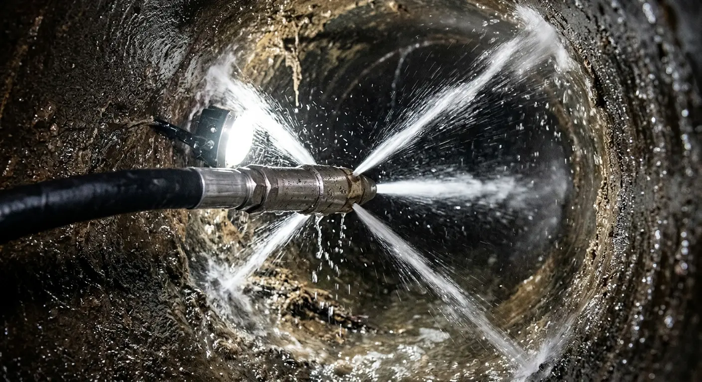 High-pressure hydro jetting nozzle cleaning sewer pipe for Storm Drain Cleaning in Estelle